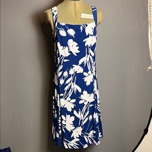 Chaps Blue and White Floral Midi Dress